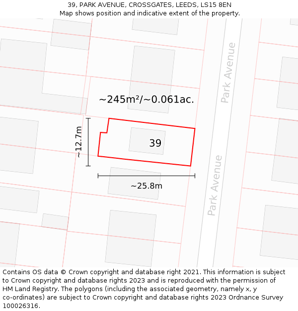 39, PARK AVENUE, CROSSGATES, LEEDS, LS15 8EN: Plot and title map