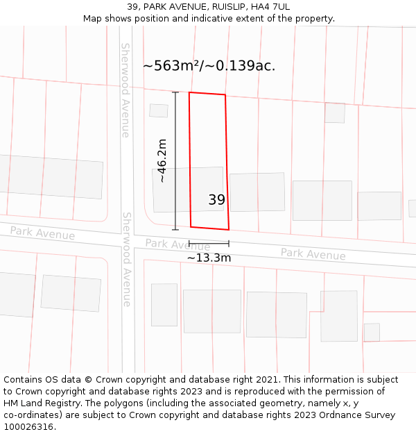 39, PARK AVENUE, RUISLIP, HA4 7UL: Plot and title map