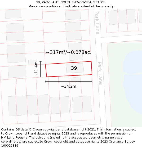 39, PARK LANE, SOUTHEND-ON-SEA, SS1 2SL: Plot and title map