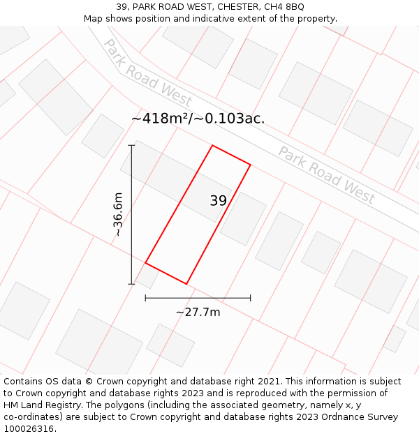 39, PARK ROAD WEST, CHESTER, CH4 8BQ: Plot and title map