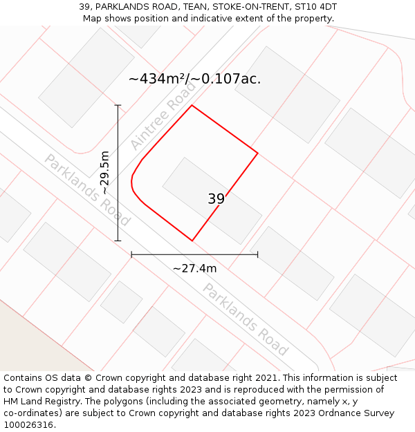 39, PARKLANDS ROAD, TEAN, STOKE-ON-TRENT, ST10 4DT: Plot and title map