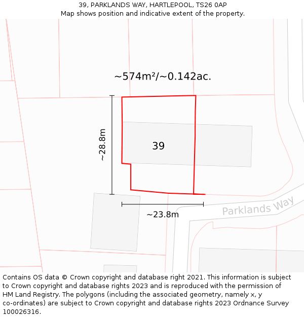 39, PARKLANDS WAY, HARTLEPOOL, TS26 0AP: Plot and title map