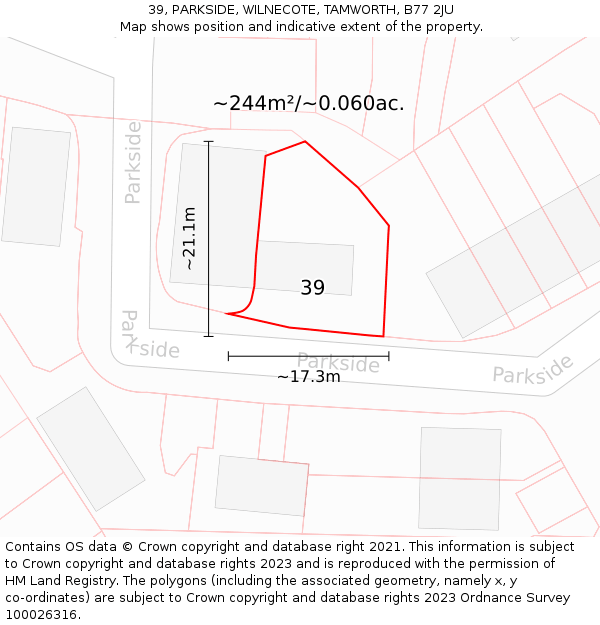 39, PARKSIDE, WILNECOTE, TAMWORTH, B77 2JU: Plot and title map