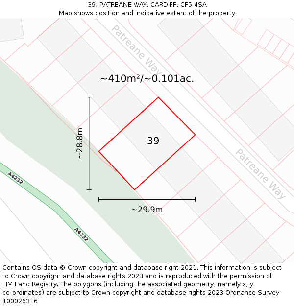 39, PATREANE WAY, CARDIFF, CF5 4SA: Plot and title map