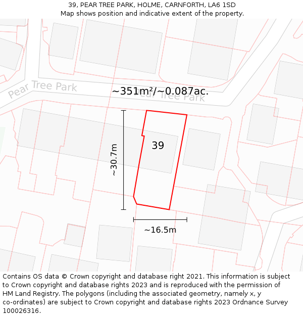 39, PEAR TREE PARK, HOLME, CARNFORTH, LA6 1SD: Plot and title map