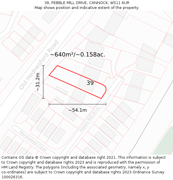 39, PEBBLE MILL DRIVE, CANNOCK, WS11 6UR: Plot and title map