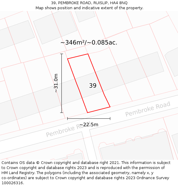 39, PEMBROKE ROAD, RUISLIP, HA4 8NQ: Plot and title map