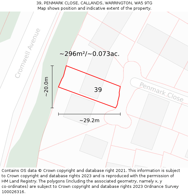 39, PENMARK CLOSE, CALLANDS, WARRINGTON, WA5 9TG: Plot and title map