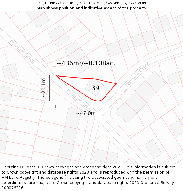 39, PENNARD DRIVE, SOUTHGATE, SWANSEA, SA3 2DN: Plot and title map