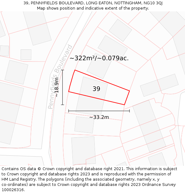 39, PENNYFIELDS BOULEVARD, LONG EATON, NOTTINGHAM, NG10 3QJ: Plot and title map