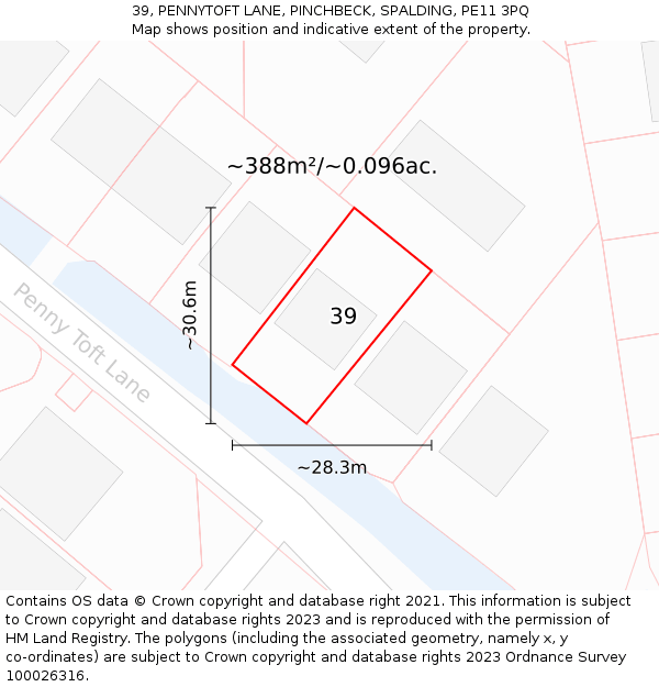 39, PENNYTOFT LANE, PINCHBECK, SPALDING, PE11 3PQ: Plot and title map