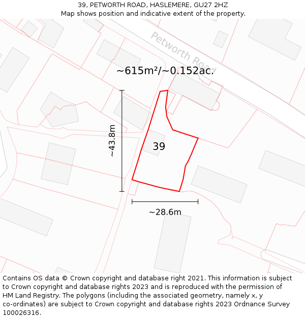 39, PETWORTH ROAD, HASLEMERE, GU27 2HZ: Plot and title map