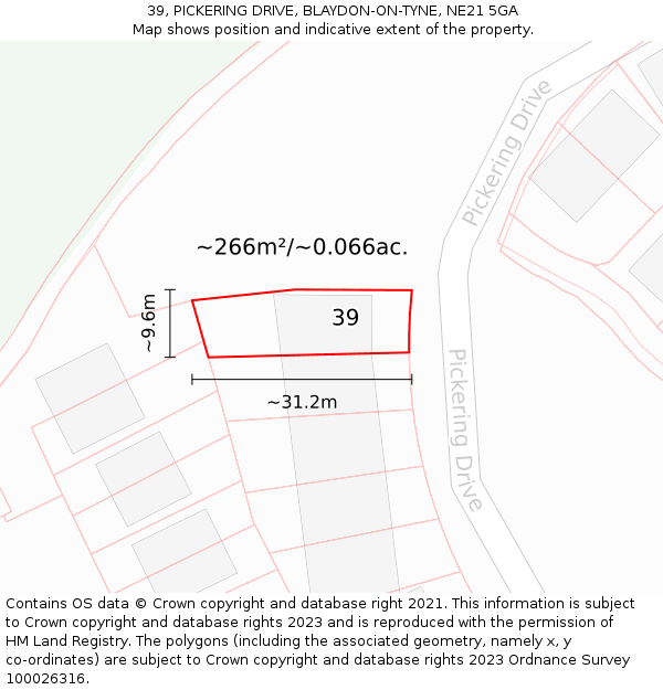 39, PICKERING DRIVE, BLAYDON-ON-TYNE, NE21 5GA: Plot and title map