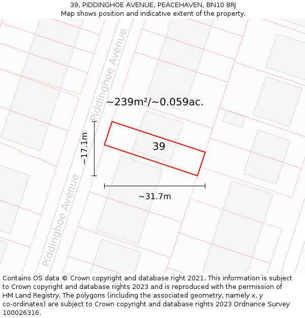 39, PIDDINGHOE AVENUE, PEACEHAVEN, BN10 8RJ: Plot and title map