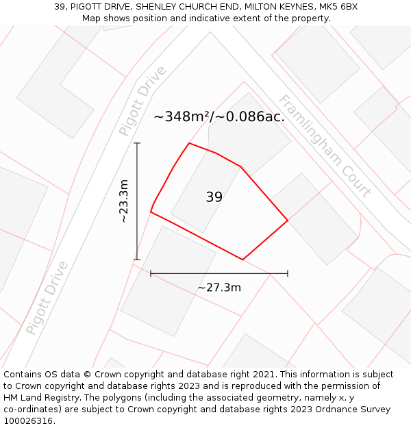 39, PIGOTT DRIVE, SHENLEY CHURCH END, MILTON KEYNES, MK5 6BX: Plot and title map