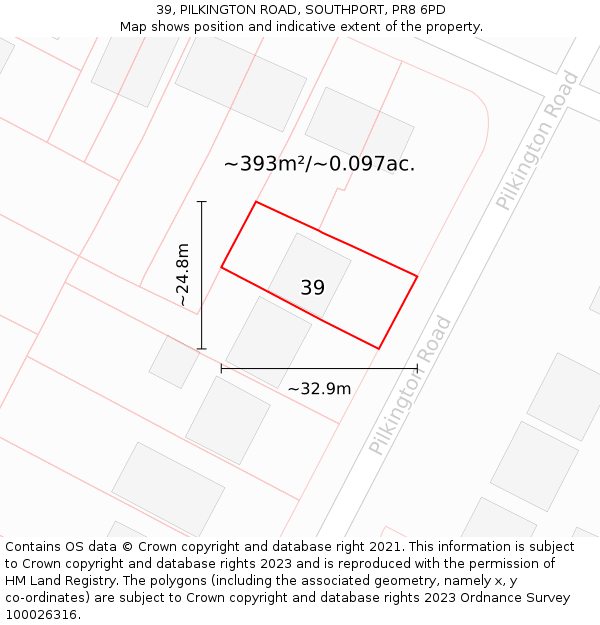 39, PILKINGTON ROAD, SOUTHPORT, PR8 6PD: Plot and title map