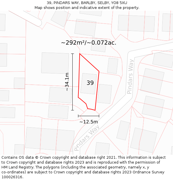 39, PINDARS WAY, BARLBY, SELBY, YO8 5XU: Plot and title map