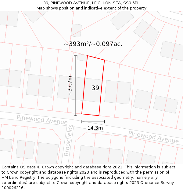 39, PINEWOOD AVENUE, LEIGH-ON-SEA, SS9 5PH: Plot and title map