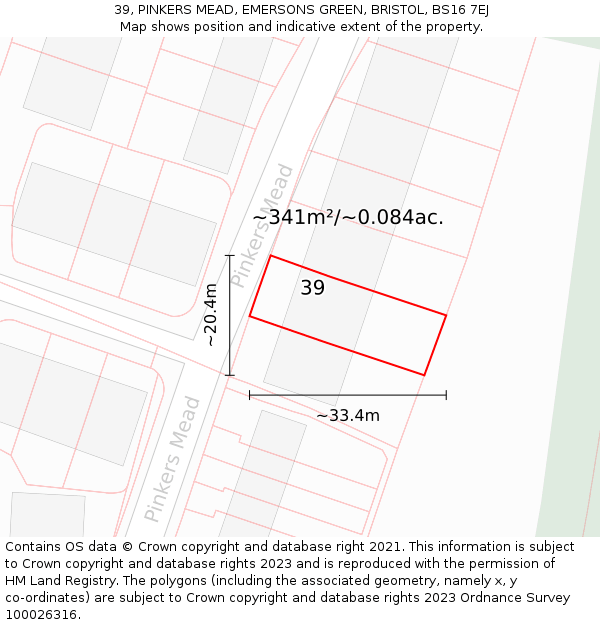 39, PINKERS MEAD, EMERSONS GREEN, BRISTOL, BS16 7EJ: Plot and title map