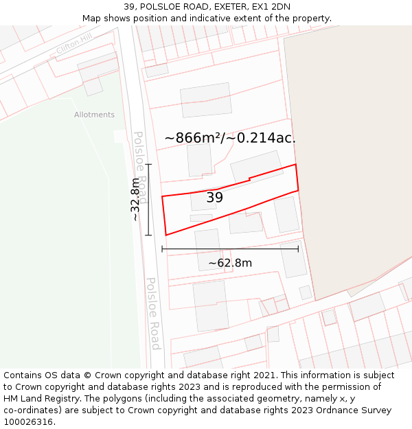 39, POLSLOE ROAD, EXETER, EX1 2DN: Plot and title map