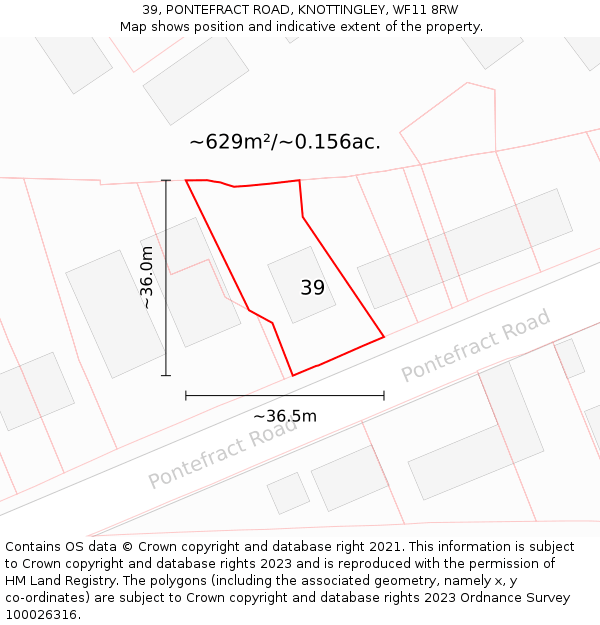 39, PONTEFRACT ROAD, KNOTTINGLEY, WF11 8RW: Plot and title map