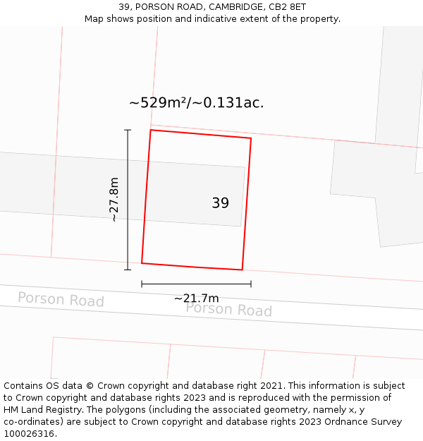 39, PORSON ROAD, CAMBRIDGE, CB2 8ET: Plot and title map