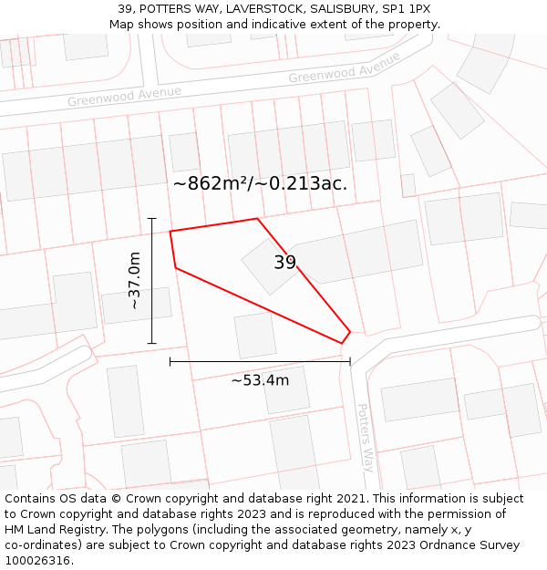 39, POTTERS WAY, LAVERSTOCK, SALISBURY, SP1 1PX: Plot and title map