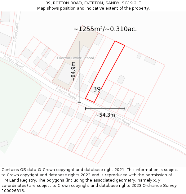 39, POTTON ROAD, EVERTON, SANDY, SG19 2LE: Plot and title map