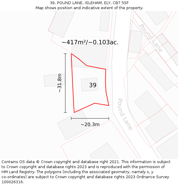 39, POUND LANE, ISLEHAM, ELY, CB7 5SF: Plot and title map