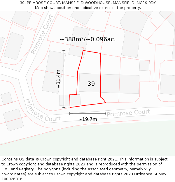 39, PRIMROSE COURT, MANSFIELD WOODHOUSE, MANSFIELD, NG19 9DY: Plot and title map