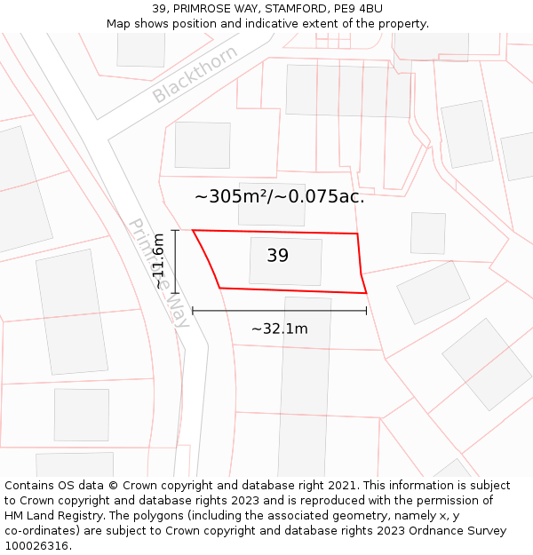 39, PRIMROSE WAY, STAMFORD, PE9 4BU: Plot and title map