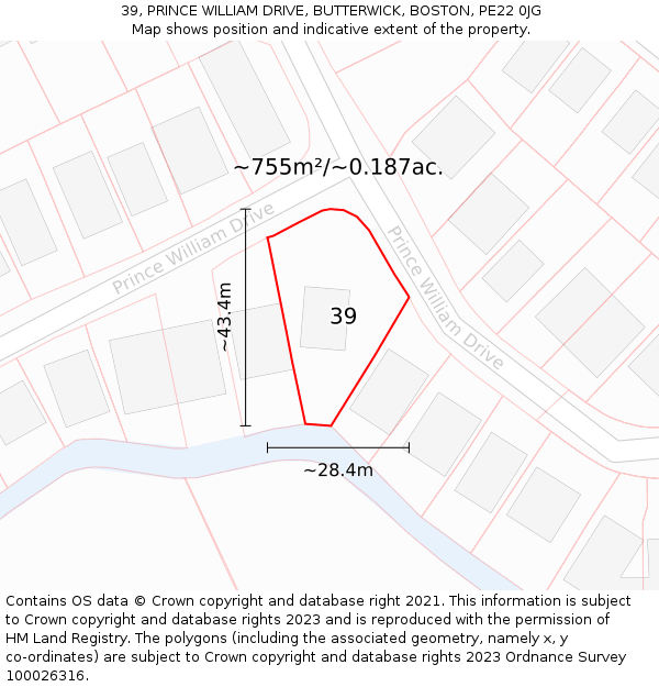 39, PRINCE WILLIAM DRIVE, BUTTERWICK, BOSTON, PE22 0JG: Plot and title map