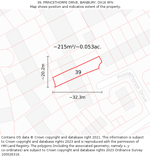 39, PRINCETHORPE DRIVE, BANBURY, OX16 4FN: Plot and title map