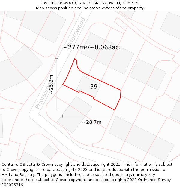 39, PRIORSWOOD, TAVERHAM, NORWICH, NR8 6FY: Plot and title map