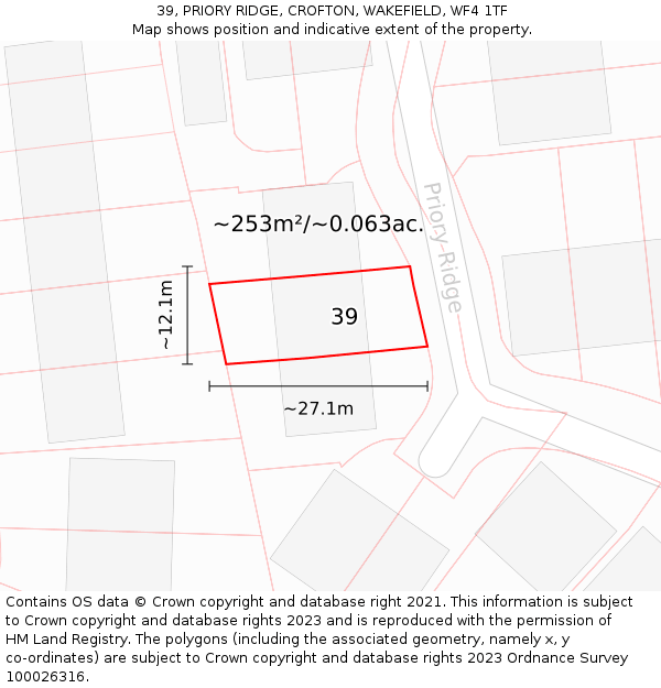 39, PRIORY RIDGE, CROFTON, WAKEFIELD, WF4 1TF: Plot and title map