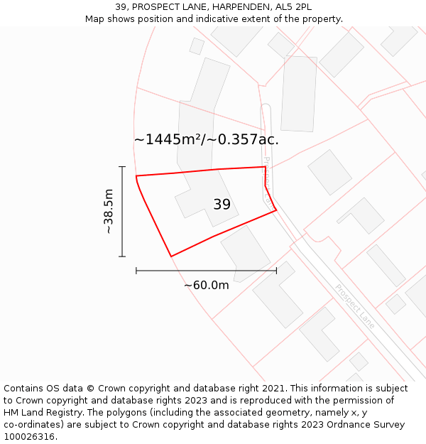 39, PROSPECT LANE, HARPENDEN, AL5 2PL: Plot and title map