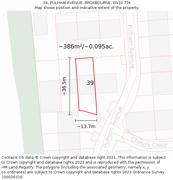 39, PULHAM AVENUE, BROXBOURNE, EN10 7TA: Plot and title map