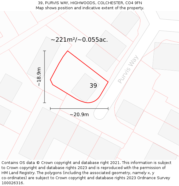 39, PURVIS WAY, HIGHWOODS, COLCHESTER, CO4 9FN: Plot and title map