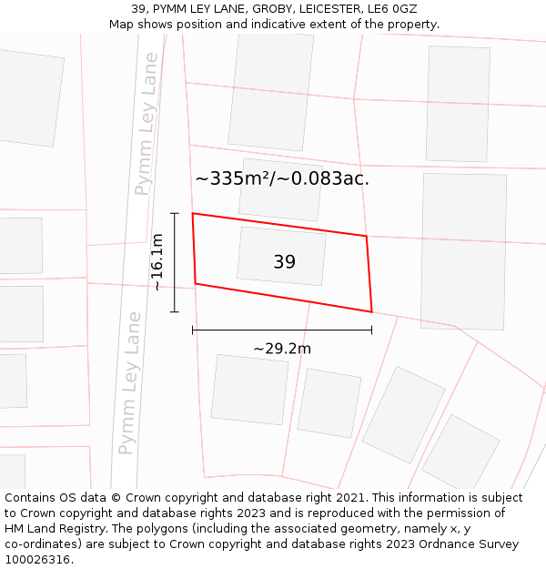 39, PYMM LEY LANE, GROBY, LEICESTER, LE6 0GZ: Plot and title map