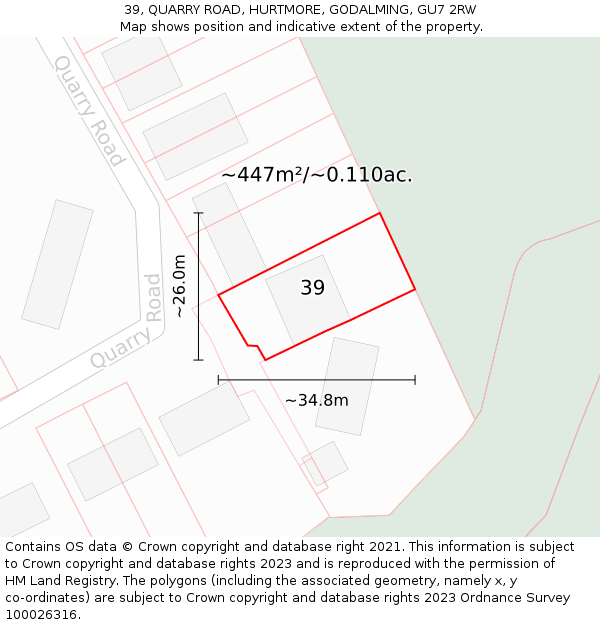 39, QUARRY ROAD, HURTMORE, GODALMING, GU7 2RW: Plot and title map