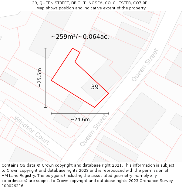 39, QUEEN STREET, BRIGHTLINGSEA, COLCHESTER, CO7 0PH: Plot and title map