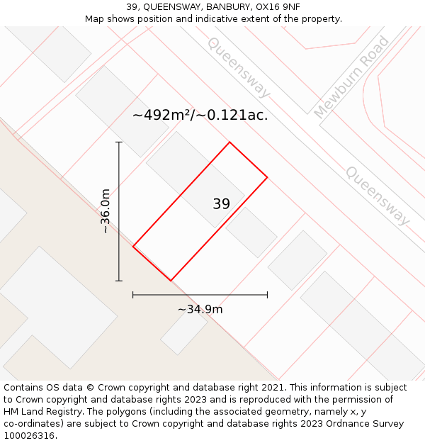 39, QUEENSWAY, BANBURY, OX16 9NF: Plot and title map