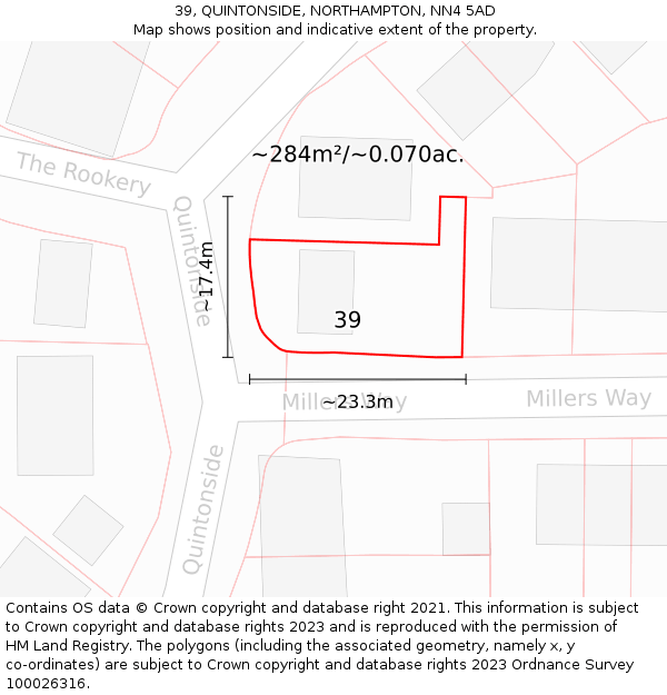 39, QUINTONSIDE, NORTHAMPTON, NN4 5AD: Plot and title map