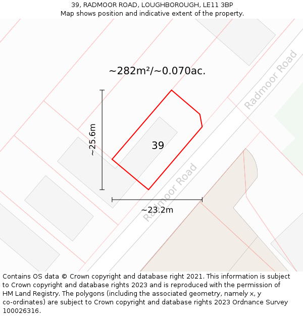 39, RADMOOR ROAD, LOUGHBOROUGH, LE11 3BP: Plot and title map