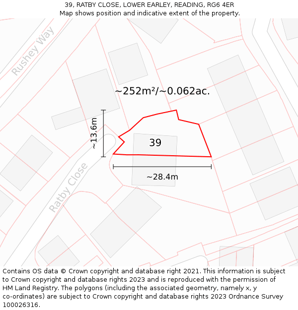 39, RATBY CLOSE, LOWER EARLEY, READING, RG6 4ER: Plot and title map