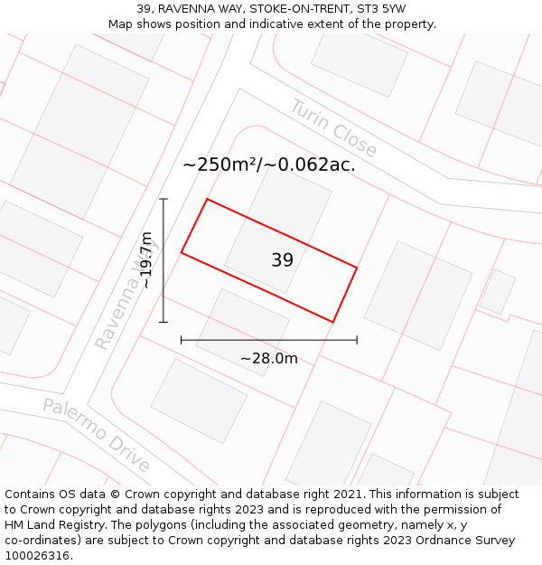 39, RAVENNA WAY, STOKE-ON-TRENT, ST3 5YW: Plot and title map