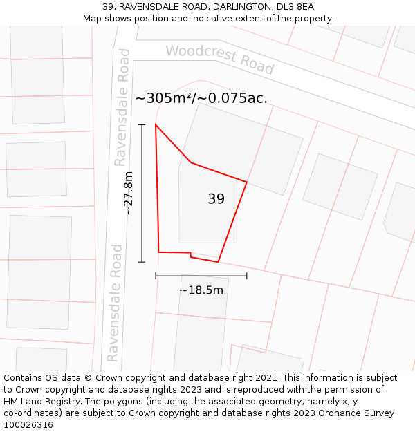 39, RAVENSDALE ROAD, DARLINGTON, DL3 8EA: Plot and title map