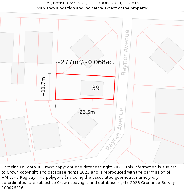 39, RAYNER AVENUE, PETERBOROUGH, PE2 8TS: Plot and title map