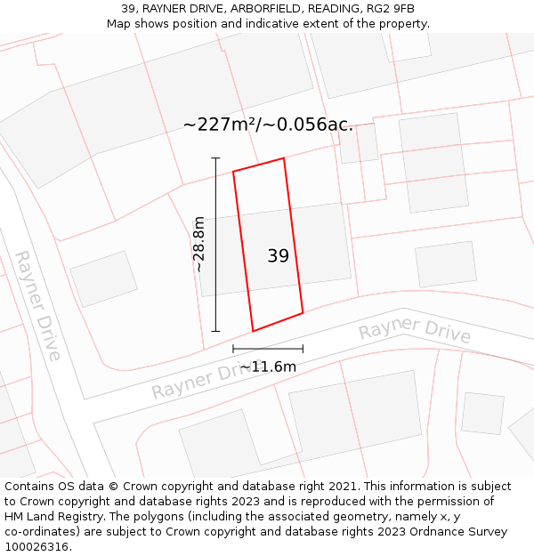 39, RAYNER DRIVE, ARBORFIELD, READING, RG2 9FB: Plot and title map