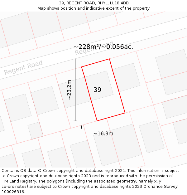 39, REGENT ROAD, RHYL, LL18 4BB: Plot and title map